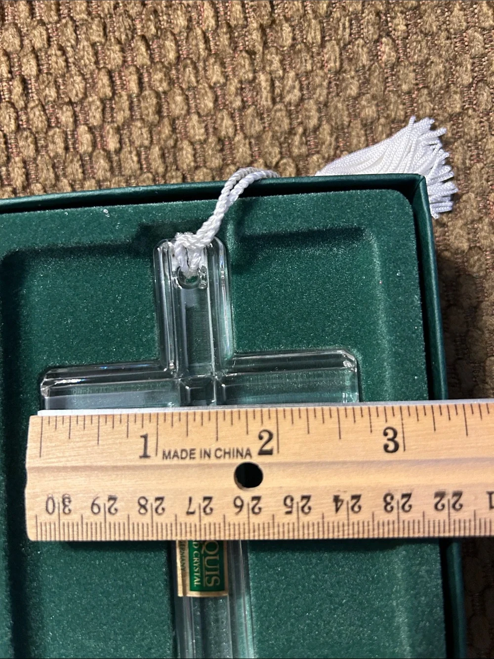 Waterford Crystal Clear Cross Ornament with White Tassel. Made in Germany.